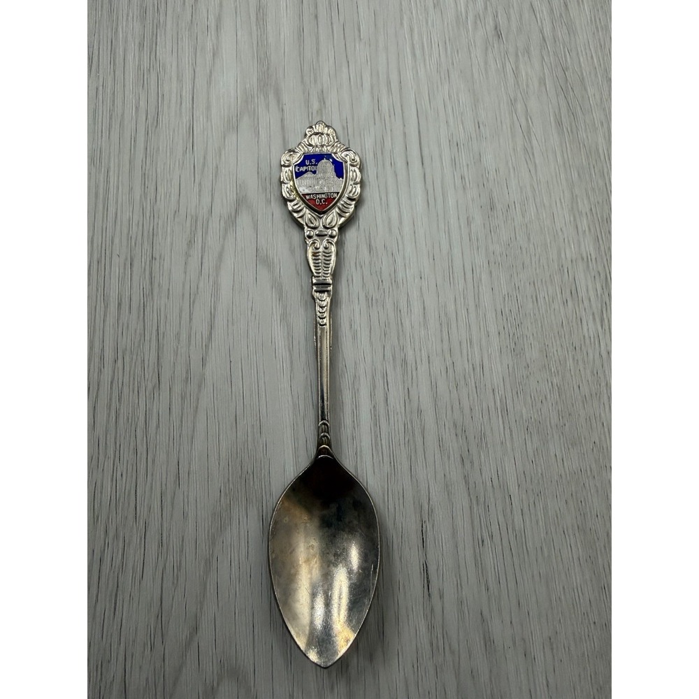 VINTAGE WASHINGTON DC US CAPITOL ENAMEL SILVER PLATE SOUVENIR SPOON